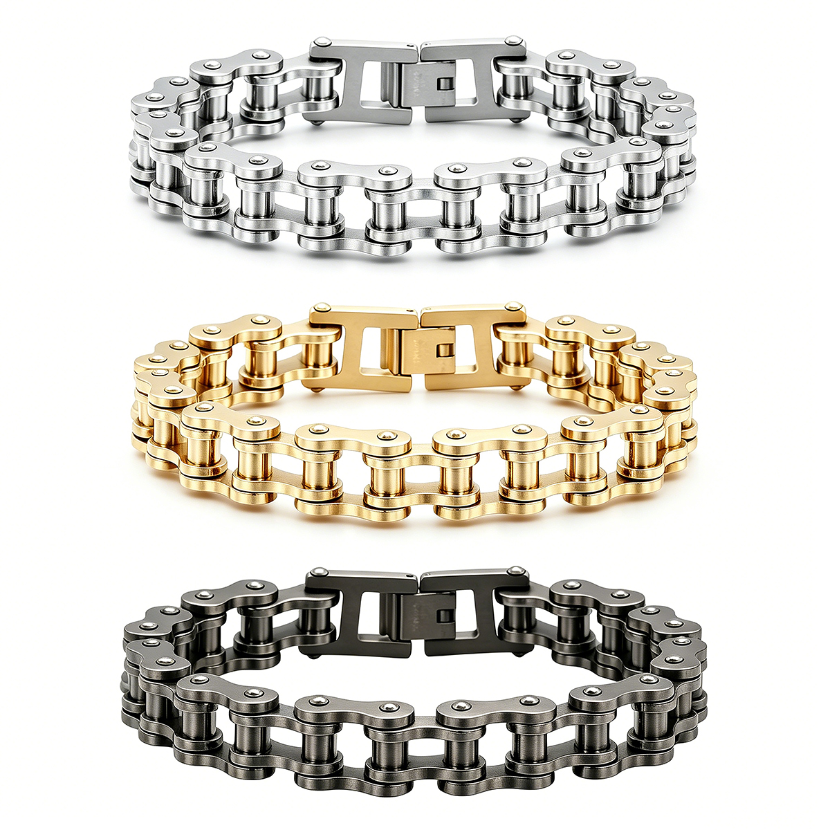 Yellow Cycling Gear - Stainless Steel Biker Chain Bracelet Mens