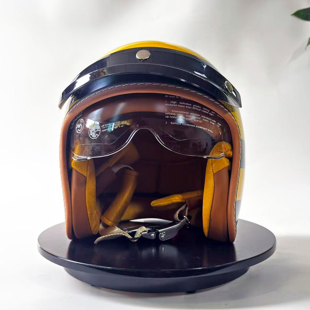 New Retro Motorcycle Helmet Ye - مراجعة Yellow Cycling Gear وسعره